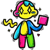 Bunter Doodle-Roboter mit Block