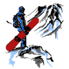 Snowboarder with red board – contrast art
