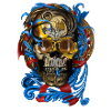 Crâne baroque avec rubans bleus
