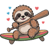 Sloth On Surfboard Hearts