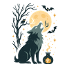 Moon Wolf Howl in Night