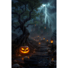 Stormy Halloween Castle with Lanterns