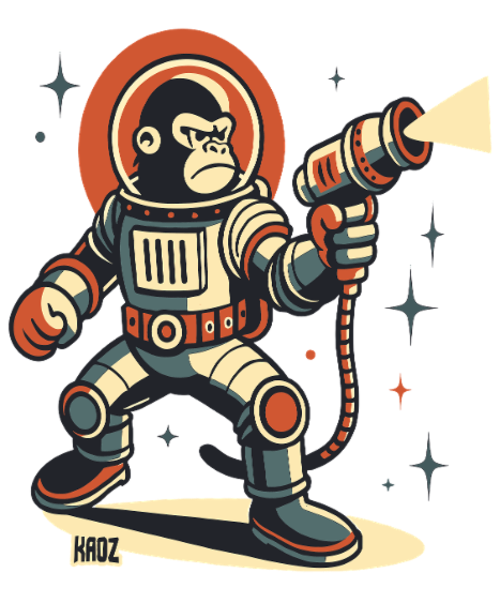 Kosmiczna małpa astronauta Laserowa wyrzutnia