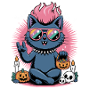Neon Halloween hangover with pumpkin scene