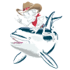 Skeleton cowboy rides orca