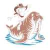 Skeleton cowboy on walrus