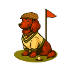 Golf Dackel im Retro-Outfit mit Fahne.