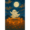 Moonlit Ghost Among Pumpkins