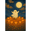 Moonlit Ghost Among Pumpkins