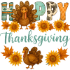 Happy Thanksgiving with Turkey and Sunflowers
