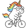 Regenbogen-Einhorn auf Fahrrad