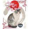 Japanese cat with cherry blossoms