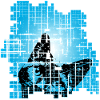 Cat in Pixel Grid Blue