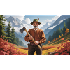 Lumberjack with axe in autumn landscape