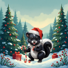 Christmas skunk in snowy forest