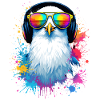 Bunte Möwe Vogel mit Kopfhörer Sonnenbrille