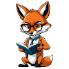 Intellektueller Fuchs mit Brille liest Buch