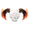 Winged skeleton in flames