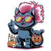 Cats Punk Halloween with Pumpkin