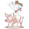 Skeleton cowboy rides pig