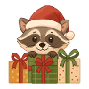 Weihnachts Waschbär mit Geschenken