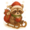 Christmas raccoon on sleigh