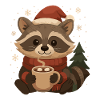 Christmas raccoon with cocoa