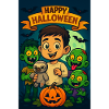 Happy Halloween Kid with Monsters