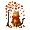 Chat d’automne avec écharpe rouge
