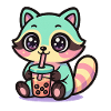 Kawaii Raccoon Drinking Boba Tea