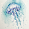 Aquarelle de Méduse, Bleu Océan