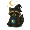 Mystical raccoon with gift