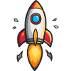Cartoon Rakete Farbexplosion