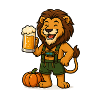 Autumnal lion with beer and pumpkin