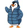 Penguin in blue winter jacket