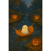 Cute Ghost in Autumn Foliage