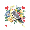 calopsitte maman oiseau fleurs coeur