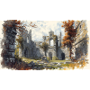 Ruines d'automne en aquarelle
