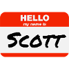 Bonjour, je m’appelle Scott, étiquette Étiquette