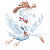 Skeleton cowboy on swan