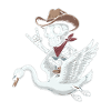 Skeleton cowboy on swan