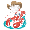 Skeleton cowboy rides lobster