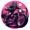 Werewolf on Motorcycle Neon Pink