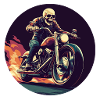 Skeleton on motorcycle flames