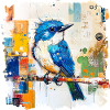 Blauer Vogel im Farbblock-Abstract