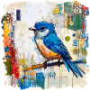Blauer Vogel im abstrakten Farbmeer