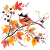 Bird in autumn on leaf branch