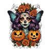 Halloween Witch Portrait with Pumpkins