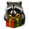 Noble Christmas raccoon with gift