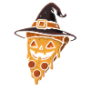 Pumpkin pizza with witch hat